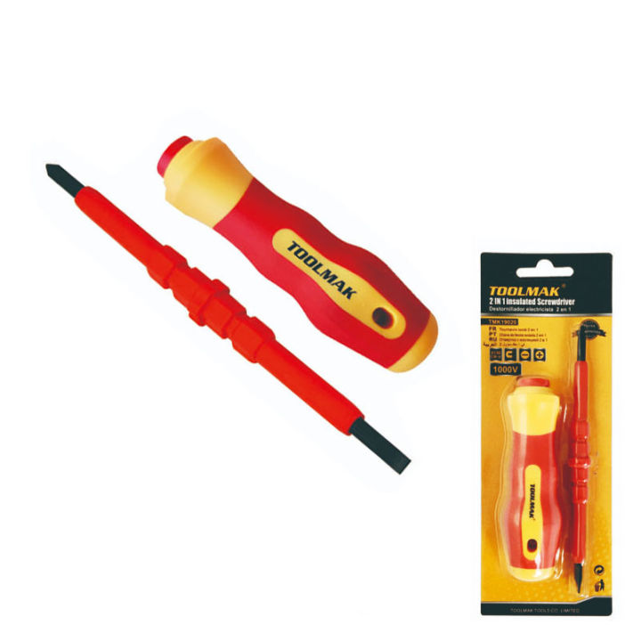 Insulated Professional Magnetic Electrician Screwdriver - 2 in 1 - TOOLMAK - 8" - 1000V