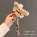 Fashion Women Soft Plush Bow Tassel Hair Claw Clips Elegant Hair Clips Headwear Mystic. 