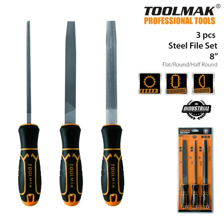 Metal%20File%20Set%203%20PCS%208%20Inch%20Steel%20File%20Set%20Flat/Round/Half%20Round%20with%20Comfortable%20Bi-material%20Handle%20Made%20of%20Drop-Forged%20and%20Heat-Treated%20T12%20High-Carbon%20Steel%20-%20Toolmak%20-%20Image%202