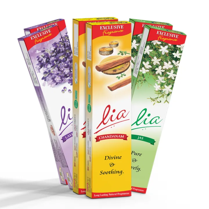 Lia Incense Sticks - Lavender, Chandanam , Jasmine - 6 Packets