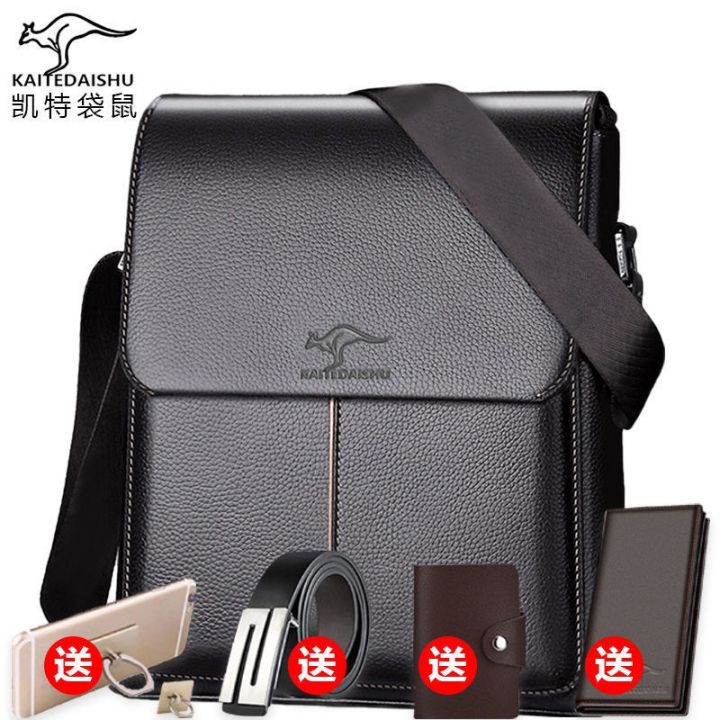 Kate Document Flip Men's Casual Bags Business Texture Fashionable Men's Shoulder Bag Crossbody Bag Genuine Leather Kangaroo