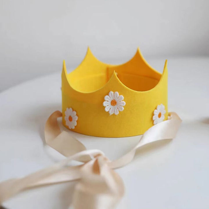 WenRan Ins Kids Daisy Birthday Party Crown Yellow Pink Flower Hat 3 4 5 6 7 8 9 Year Old Baby Shower Daisy Theme Birthday Headwear