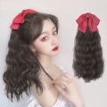 Wig, bow, ponytail, long wavy, everyday, soft, party, synthetic, natural, hairy, feminine curls, red knot, ponytail, bow, vintage wig. 