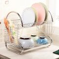 Dish Rack Cup Plate Drainer Strainer Stainless Steel Kitchen Drainer with Glass Holder - Silver. 