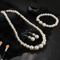 【LuxeGlow】Lacoogh Trendy Jewelry Sets for Women White Crystal Faux Pearls Necklace Earrings Bracelets Fashion Round Party Jewelry. 
