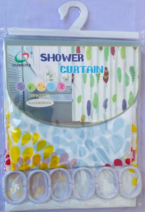 Bathroom Waterproof Shower Curtain Polyester Fabric 175 x 170 cms / 6x6 ft with Hooks