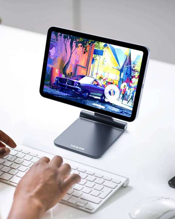 LULULOOK%20Foldable%20Magnetic%20Mini7%20Adjustable%20Desk%20Holder%20Aluminum%20Rotatable%20Floating%20Stand%20for%20Apple%20iPad%20Mini%206%20-%20Image%204