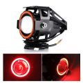 1pc U7 Motorcycle Angel Eye Headlight Fog lamp Motor DRL spotlights Black Body LED Fog Light random color for Universal For Bike. 