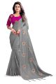 Women's Party Festive Wear Embroidered Fashion Poly Silk Saree with Unstiched Blouse Piece (Grey). 