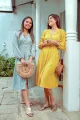 Kate Pleated Midi Dress- Yellow. 