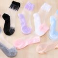 DaiShana Summer Ladies Lace Embroidery Silk Transparent Glass Crytal Stretch Women Socks breathable socks hot selling 1 pair. 