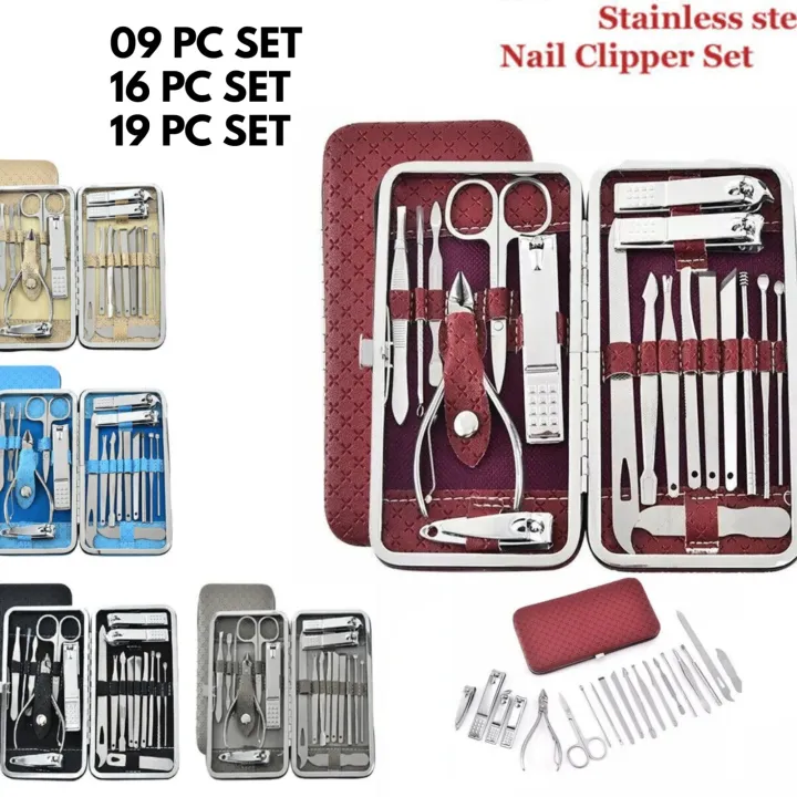 Manicure Set Stainless Steel Nail Cutter Fingernail Clippers Trimmer Eyebrow Scissor Ear Spoon Facial Care Manicure Manicure Beauty 19 PC Tool Kit