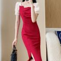 Summer New 2024 High Sense Banquet Slim-Fit Evening Dress Dress Women's Mid-Length Slit Sheath Skirt Summer. 