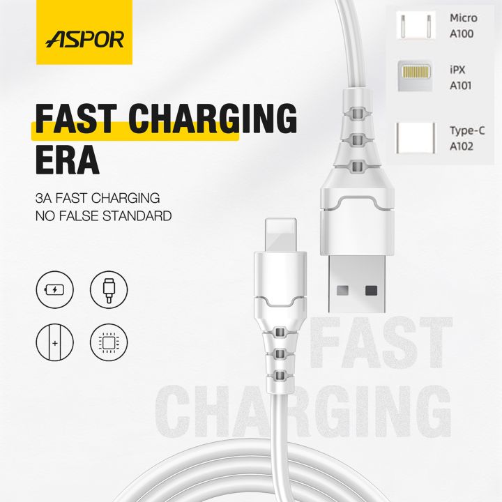 ASPOR A100 3A MICRO APPLE TYPE-C Charge Cable For iPhone 7 8 Plus X XS Max XR Fast Charging USB Data Cable Plus Charger Wire