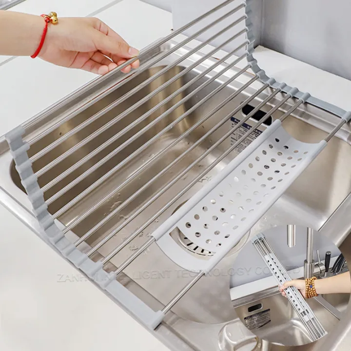 Foldable Stainless Steel Dish Drainer Roll Up Dish Drying Rack Shelf ...