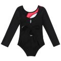 【Blue Rose Red XL】 Children Girls Long Sleeve Gymnastics Leotard Jumpsuit Color Block Cutout Ballet Leotards Acrobatics Kids Dance. 