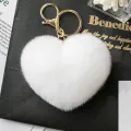 Fluffy Heart Pompom Keychain for Women - Soft Faux Rabbit Fur, Alloy Material, 9x14.5 cm. 
