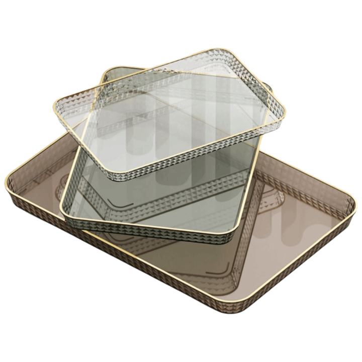 Transfarent Color Minimalist Rectangular Light Luxury Tray Transparent Tray Solid Color ...