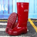 Rain Boots Mesh Waterproof High-Top Miner Rubber Shoes Construction Site Construction Tendon Bottom No Lining Mid-Calf Tendon Bottom Rain Boots Quick-Drying. 