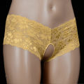 Women Open Crotch Lace Flower Thongs G-String Transparent Underpants Female Solid Breathable. 