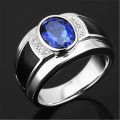 【ZIME】Fashion sapphire gemstones  crystal black agate diamonds rings for men white  silver color jewelry party bague. 
