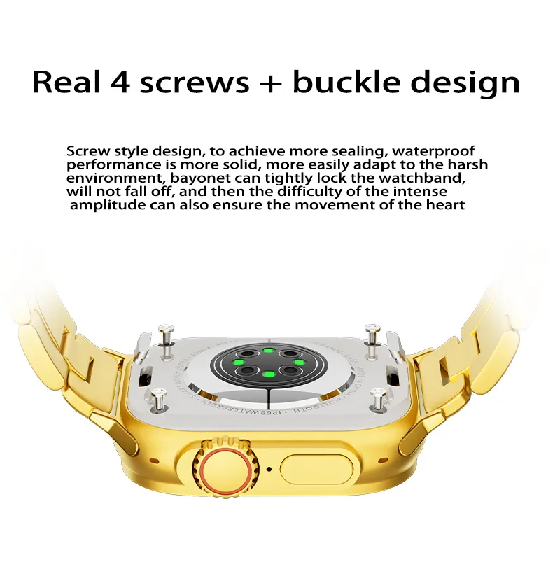 A P P L E Logo Gold Ultra Smart Watch Series Bluetooth Call