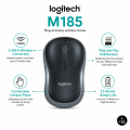 A Grade Logitech M185 New Wireless Mouse, 2.4GHz, USB Mini Receiver, Ambidextrous, 10m Wireless Range, 12-Month Battery Life, Compatible with Windows, Android, Mac, Chrome OS, Linux - Light Black. 