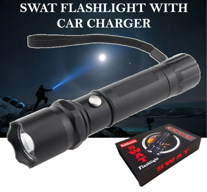 SWAT Flashlight Rechargeable 3.7V LED Heavy Duty Torch Ideal for Tactical and Outdoor Needs
