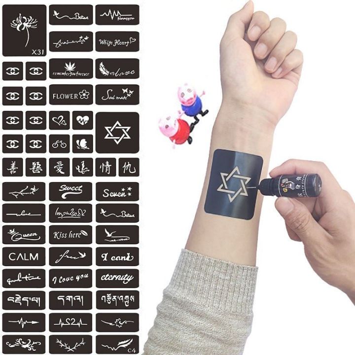 SHUNAICHI Letter English ECG Tattoo Sticker Waterproof Female Social Lasting Male Personality Finger Henna Cre字母英文心电图纹身贴防水女社会持久男个性手指彼岸花海娜膏纹身ghc0663.my0707 0417