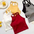 Original Girls slim solid color clothing street vest strap padded strap back sleeveless skinny all with halterneck vest bra crop top. 