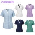 V-neck Design Nurse Tops Women's V-neck Nurse Scrub Tops with Pockets Stylish Patchwork Color Nursing Uniforms for Work Short Sleeve Overalls Workwear Nurse Uniform. 