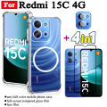 Redmi 15C Transparent TPU Shockproof Phone Case With Magnetic Wireless Charging Sticke for Redmi 15C 5G Redmi 14C Anti Spy Privacy Tempered Glass + Lens Film. 