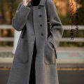 Yfashion Women Cotton Pea Coat Fashion Solid Color Long Sleeves Mid-length Wool Coat With Pockets Winter Loose Casual Jacket. 
