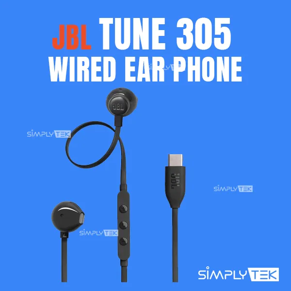 JBL Tune 305 Wired in-Ear Type C Headphones, Hi-Res Audio with Digital-to-Analog Converter, 3-Button EQ Preset Remote with Microphone, Tangle-Free Flat Cable, Compatible with USB-C Devices