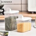 Kitchen Organization Transparent Sealed Grain Storage Container with Filter Double-open Lid for Home 1.2l/1.8l Food Storage Box. 