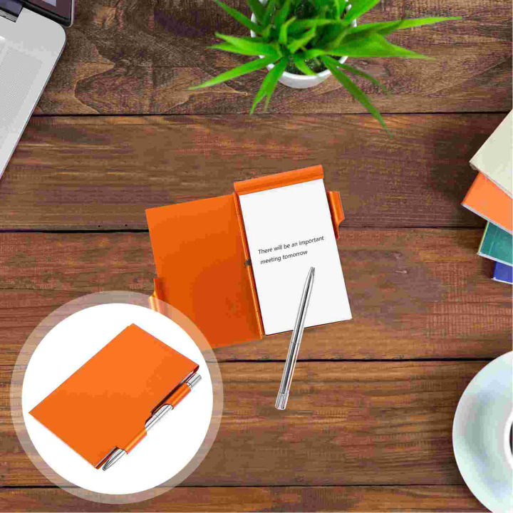 【HOT】 Clamshell Notebook Stylish Metal Holder Multicolor Mini Pocket Notepad Small Paper Portable Office Tearable Notebook With Pen