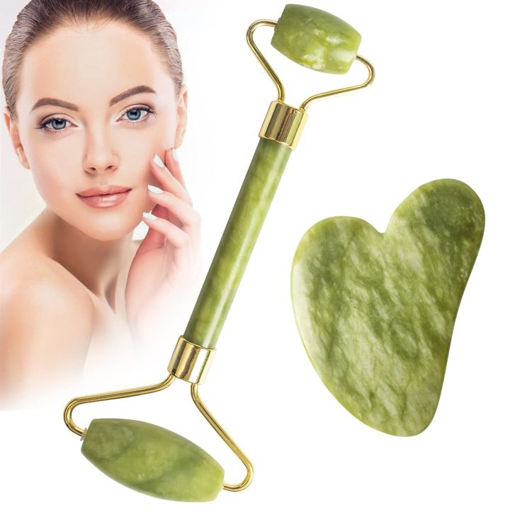 Flfwlass Facial Massager Jade Roller and Gua Sha Stone