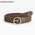 【LRTYUWE 925 Silver MALL】RAINIE SEAN Knitted Women Belt Vintage Ladies for Trousers Solid Red Camel Coffee Gray Navy Strap Belt 105cm. 