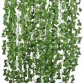12Pcs Artificial Ivy Vine Hanging Garland False Leaf Vine Family Garden Wedding Wall Decoration, 84 Feet, Green. 