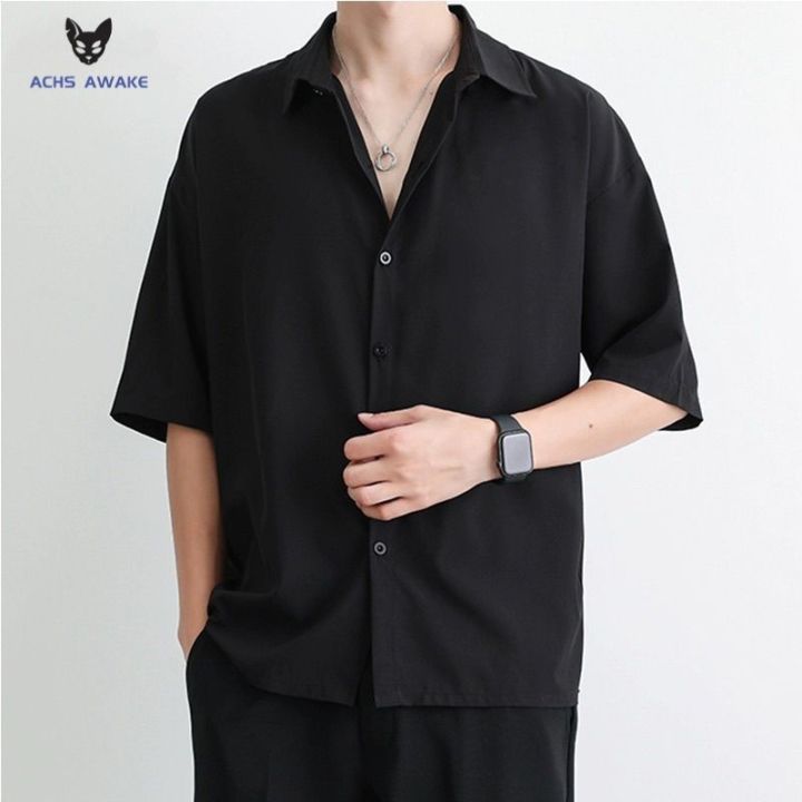 ACHS%20AWAKE%20Black%20Shirt%20Men's%20Short-Sleeved%20Summer%20Senior%20Pu%20Handsome%20Men's%20Casual%20Men's%20Clothing%20White%20Shirt%20Trendy%20Boys%20-%20Image%205