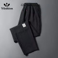 Men Linen Cropped Pants Summer Thin Breathable Straight High Waist Casual Cropped Pants. 