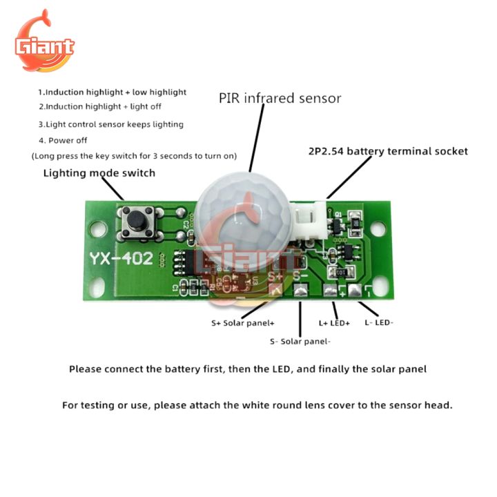 3.7V Solar Lamp Circuit Board Human Induction Wall Control Sensor ...