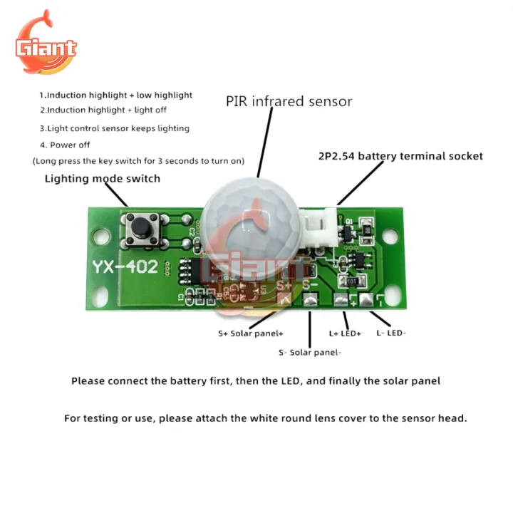 3.7V Solar Lamp Circuit Board Human Induction Wall Control Sensor ...