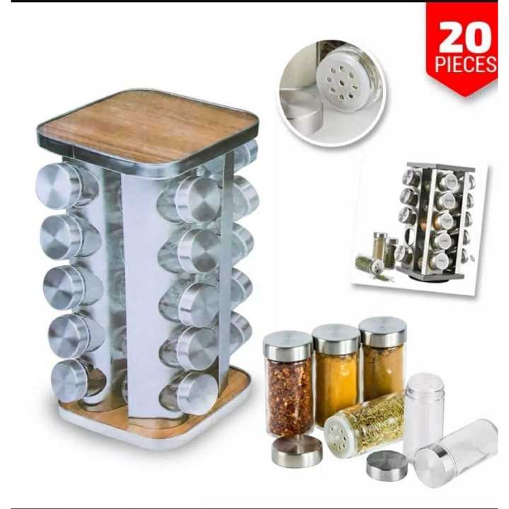 20PCS Spice Jar Set Glass Bottle Stainless Steel Spice Tins Spice