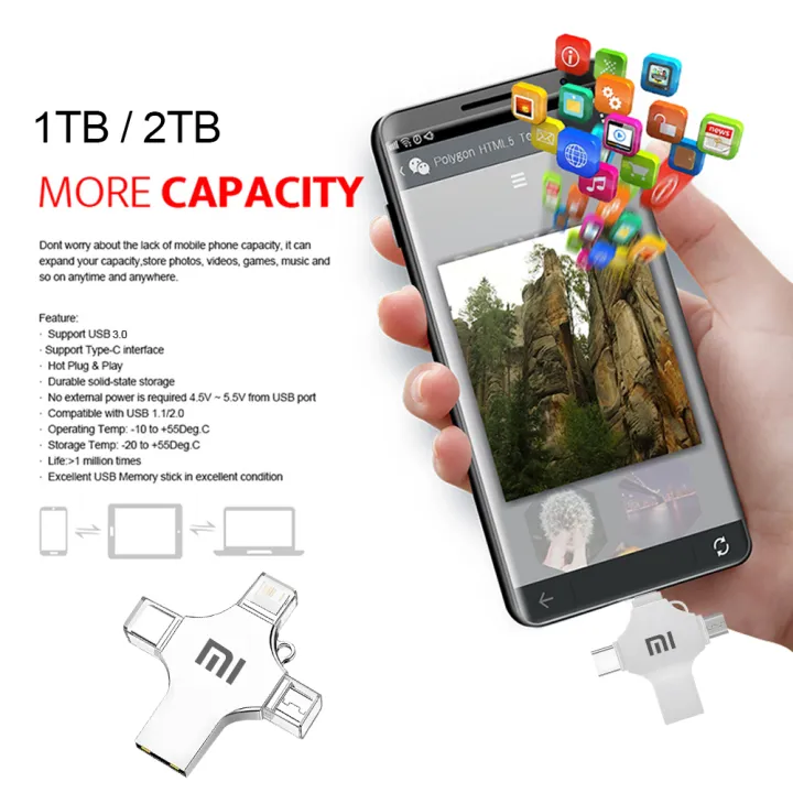 XIAOMI%202TB%20USB%20Flash%20Drive%20pendrive%20For%20iPhone%20/ipad%20Usb/Otg%204%20in%201%20Pen%20Drive%20For%20all%20iOS%20External%20Storage%20Devices/%20cell%20phone%20-%20Image%202