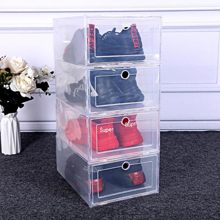 Foldable Flip Cover Plastic Shoes Case Thicken Transparent Drawer Case Household Storage Stackable Box Shoe Organizer Shoebox