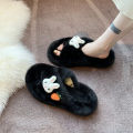 2024 fall and winter new cute cartoon hair slippers warm flat at home wearing a word slippers women’s shoes. 
