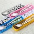 Baby Kids Cute Fork Spoon Cutlery Set Cartoon Ceramic Handle Stainless Steel Children Chopsticks Fork Cutlery Portable Tableware. 