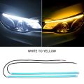 2x Ultrafine DRL 30 45 60cm Daytime Running Light Flexible Soft Tube Guide Red White Turn Signal Yellow Waterproof Car LED Strip-White to Yellow-60cm(23.62inch). 