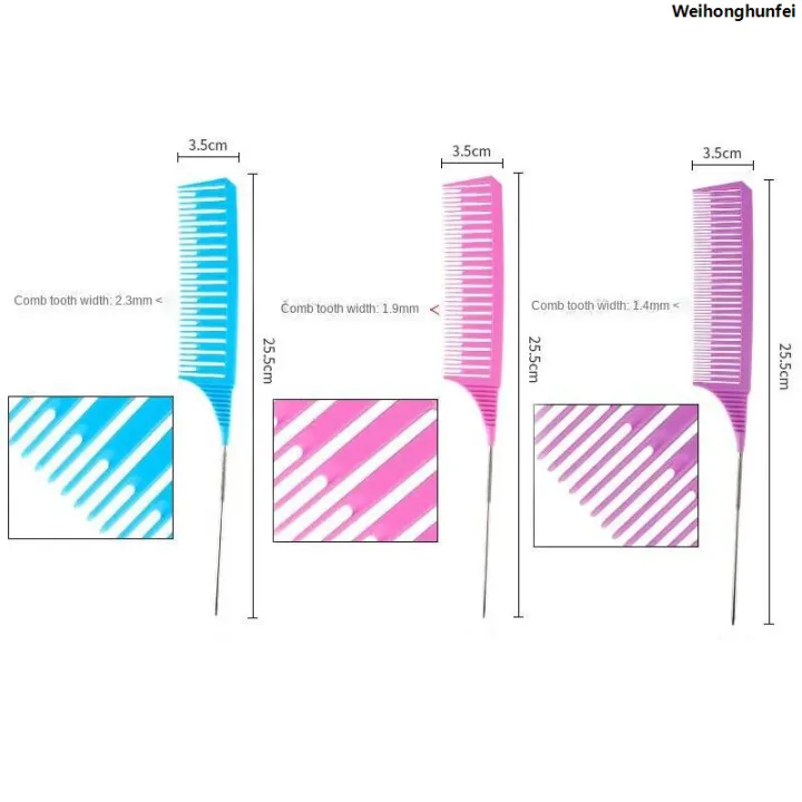 WeihonghunfeiLuxury%203pcs%20Hairbrush%20Hair%20Styling%20Combs%20Tailed%20Comb%20Set%20Coloring%20Dyeing%20Comb%20Salon%20Tool%20Sectioning%20Highlighting%20Weaving%20Cutting%20Comb%20-%20Image%206